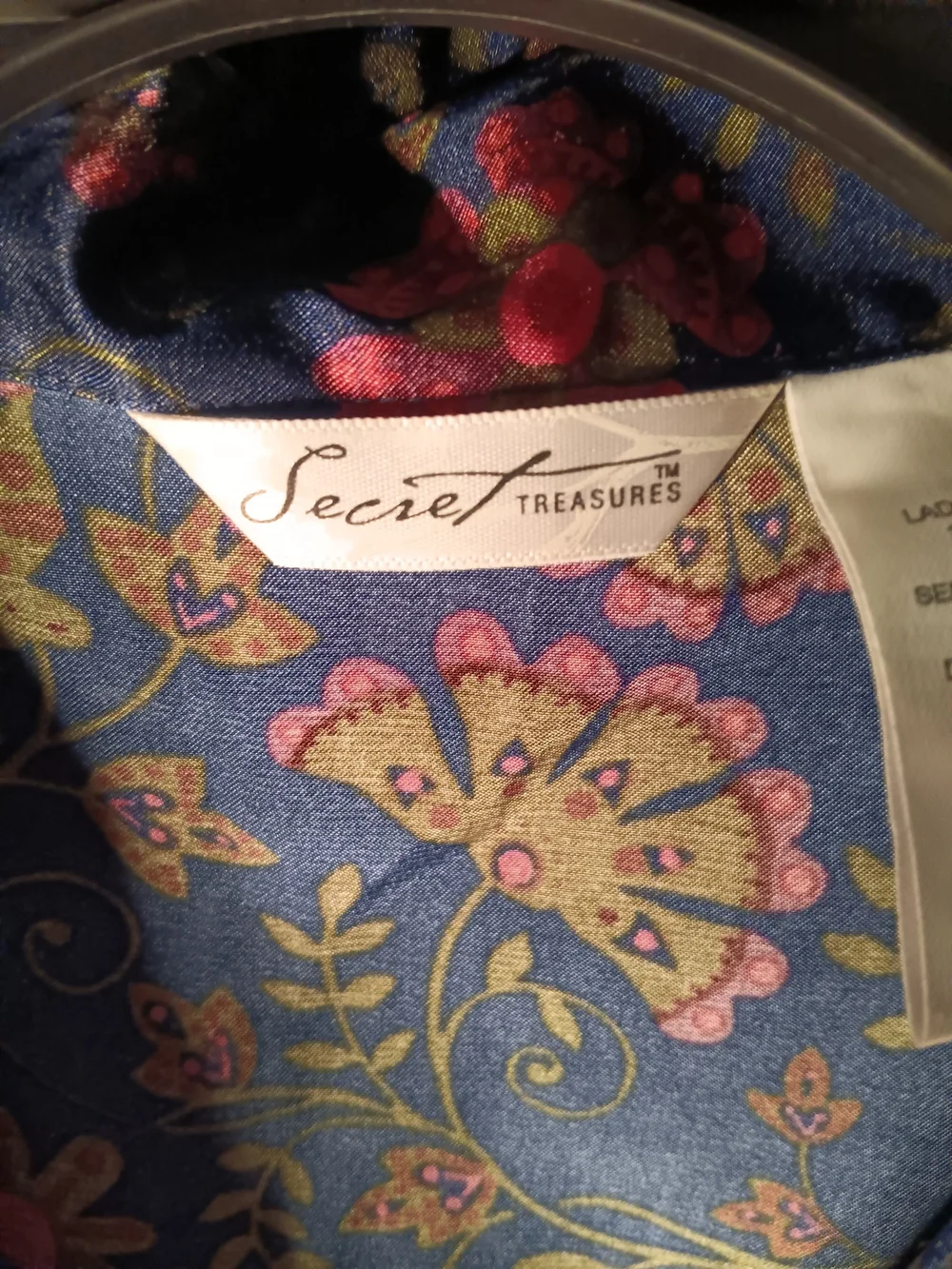 Floral Satin Pajama Set - Navy with Pink Accents 2 Piece Set
